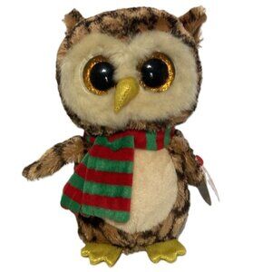 BEENIE BOOS TY Wise Brown Camo Owl Holiday Christmas Plush Stuffed Animal 7 in